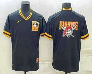 Mens Pittsburgh Pirates Big Logo Black Nike Cooperstown Collection Legend V Neck Jersey